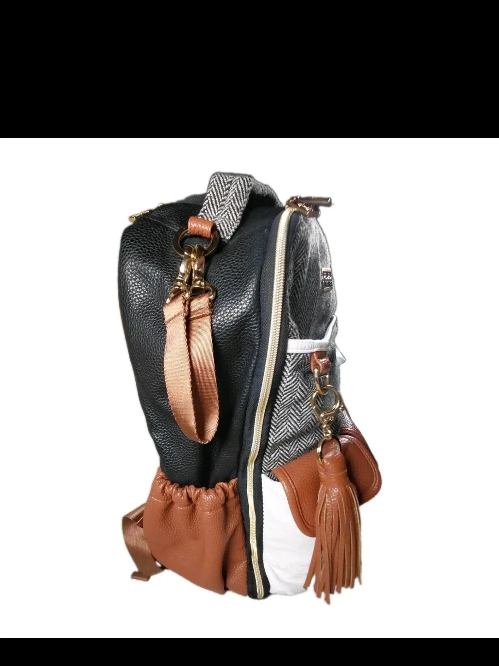 Itzy Ritzy Boss Gray Herringbone & Brown Coffee & Cream Diaper Backpack
